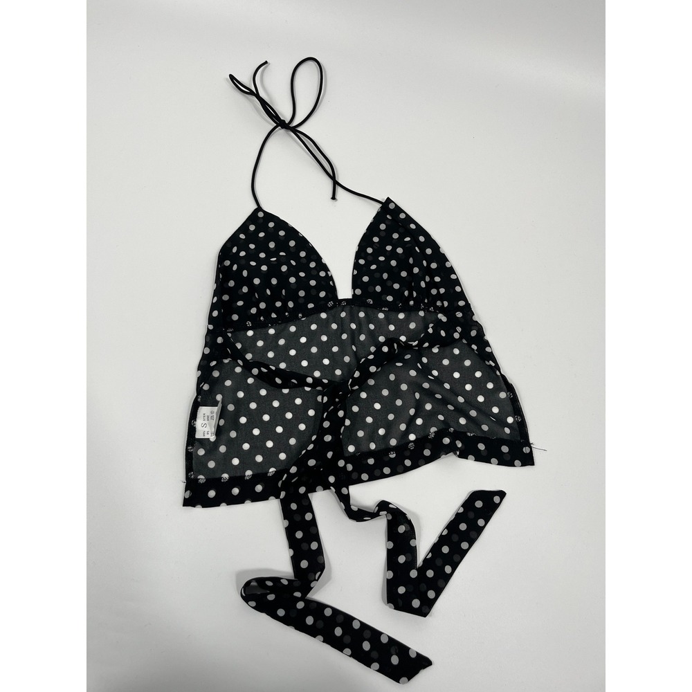 Y2K Babydoll Going Out Top Womens S Black Polka Dot Sheer Chic Minimalist - Picture 4 of 9